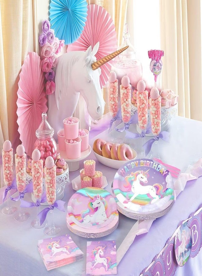 WILDPARTY Unicorn Party Supplies Set Serve 24 Rainbow Paper Dinner Plates, Dessert Plates, Napkins, Forks for Unicorn Theme Birthday Party Decorations Girls Tableware Baby Shower Favor 96PCS Djs-G - Image 3