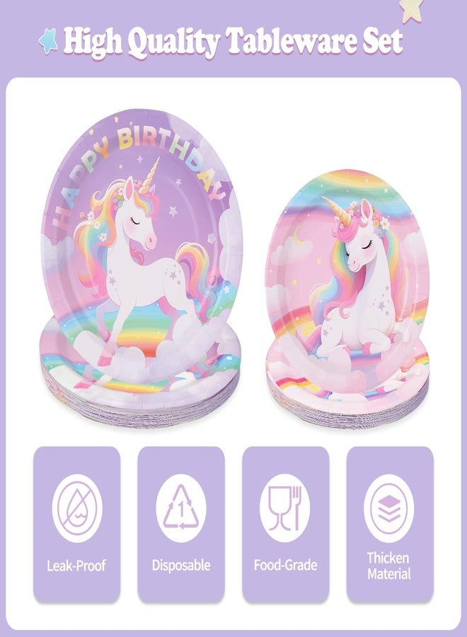 WILDPARTY Unicorn Party Supplies Set Serve 24 Rainbow Paper Dinner Plates, Dessert Plates, Napkins, Forks for Unicorn Theme Birthday Party Decorations Girls Tableware Baby Shower Favor 96PCS Djs-G - Image 4