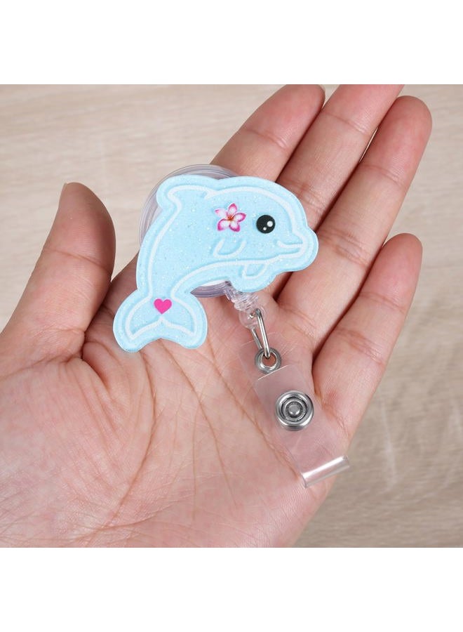 BVIIE Girly Dolphin Nurse Badge Reel, Cute Badge Holder with Retractable Clip, Sea Animal Badge Clip for RN CNA LPN LVN Hospital Medical Worker Doctor Teacher Nursing Student Pediatric Nurse - Image 2
