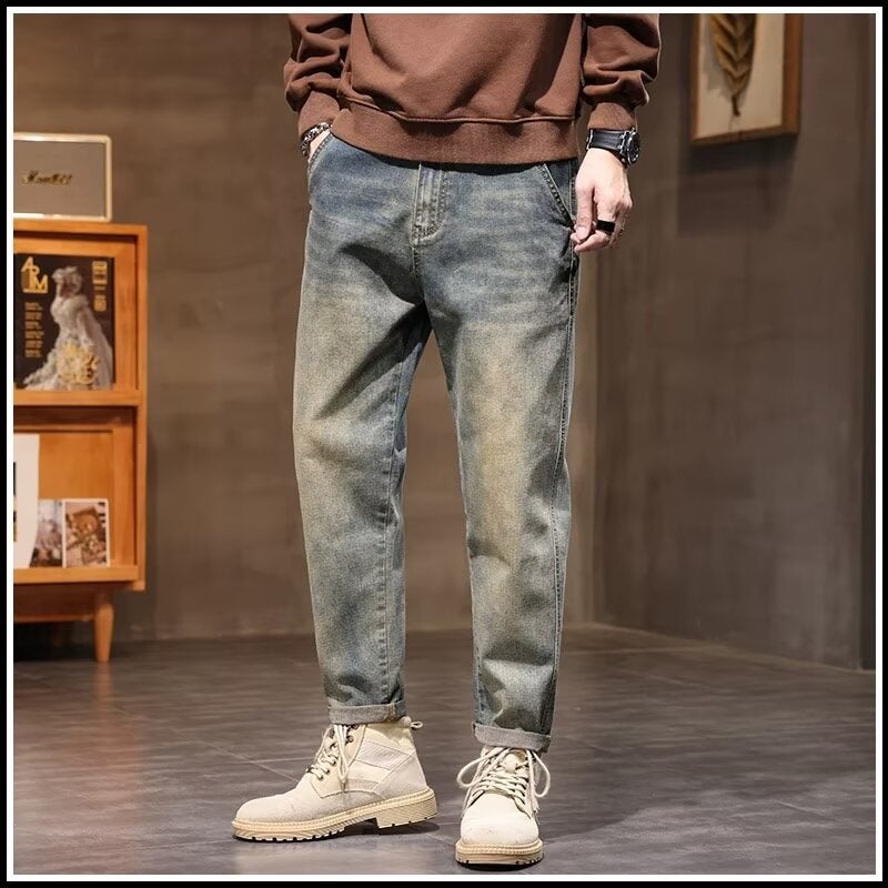Men's Vintage Jeans 2025 Spring Autumn New Streetwear Loose Straight Cargo Casual Cropped Trousers - Image 4