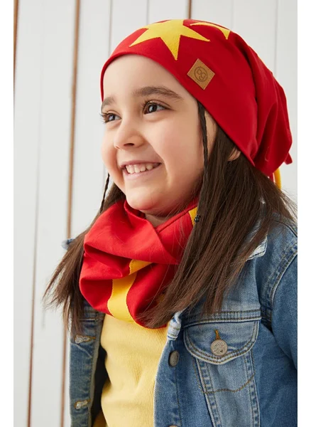 بيبيجيز Yellow Red Fanatic Beanie Neck Collar Set Soft Double Layer Sports 100% Natural Cotton Combed Cotton