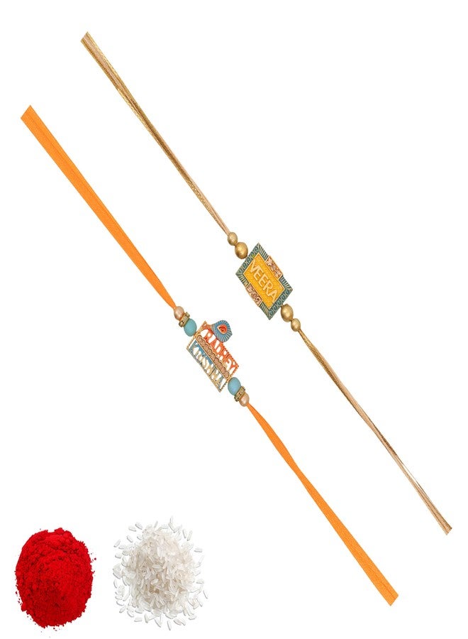 Vientiq Set of 2 Navragh Combo Rakhi Set With Roli Chawal - Image 1