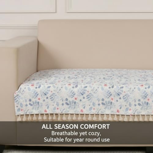 STITCHNEST 2 Seater Printed Quilted Velvet Sofa Slip Cover Protector with Tassels - Image 5