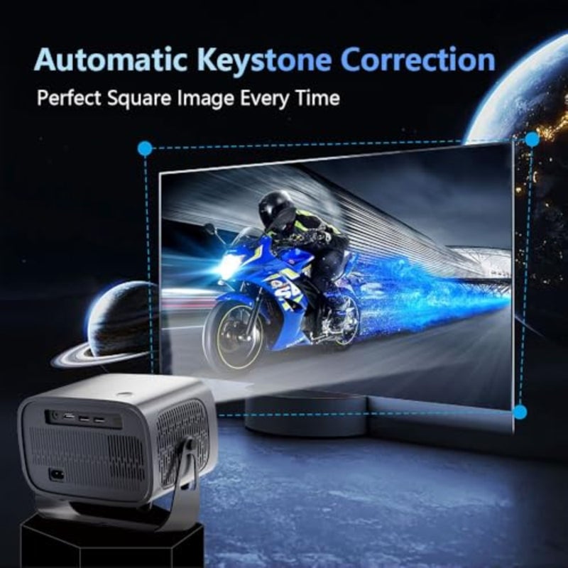 جهاز عرض محمول للاستخدام الخارجي للمسرح المنزلي، هيكل من بلاستيك ABS، لون أسود، شاشة 4K مدعومة بدقة 1080P HD 200 مع حجر مفاتيح تلقائي، تركيز، تكبير، 5G WiFi 6، وسطوع 12000 لومن - Image 4