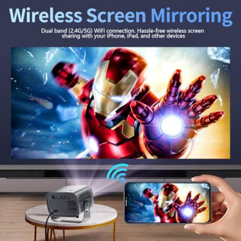 جهاز عرض محمول للاستخدام الخارجي للمسرح المنزلي، هيكل من بلاستيك ABS، لون أسود، شاشة 4K مدعومة بدقة 1080P HD 200 مع حجر مفاتيح تلقائي، تركيز، تكبير، 5G WiFi 6، وسطوع 12000 لومن - Image 5