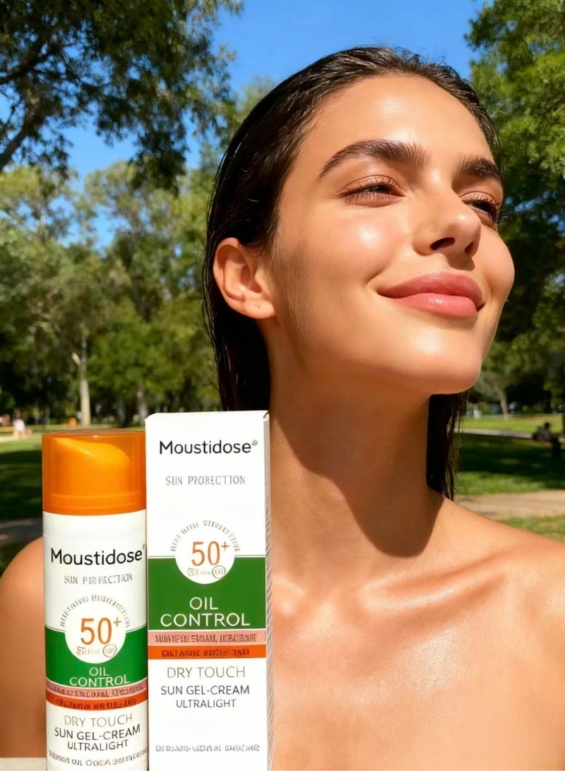 موستي دوز MOUSTIDOSE كريم-جل واقي من الشمس SPF 50+ للبشرة الدهنية والمعرضة لحب الشباب | تقنية متطورة للحماية من الأشعة فوق البنفسجية | تحكم في اللمعان وملمس جاف | خفيف جدا غير دهني 50 مل - Image 5