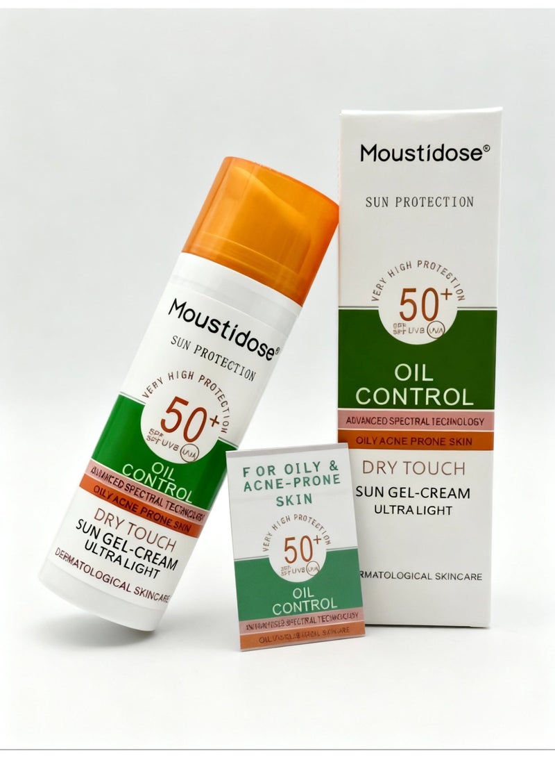 موستي دوز MOUSTIDOSE كريم-جل واقي من الشمس SPF 50+ للبشرة الدهنية والمعرضة لحب الشباب | تقنية متطورة للحماية من الأشعة فوق البنفسجية | تحكم في اللمعان وملمس جاف | خفيف جدا غير دهني 50 مل - Image 4
