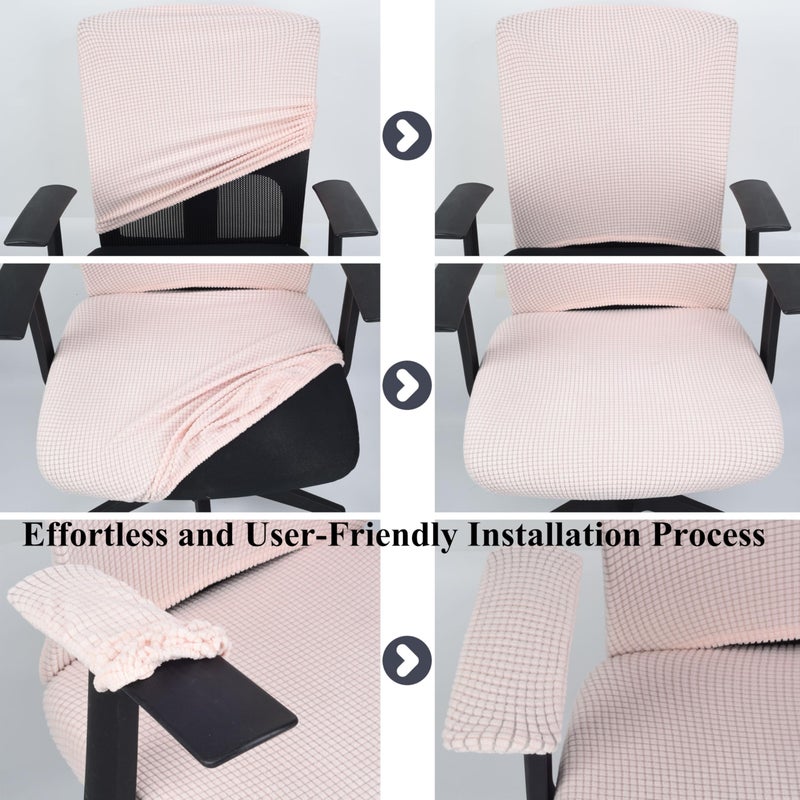 PBIEHSR Office Chair Covers 4 Pcs Stretchable Computer Chair Cover Desk Accessories Office Supplies Armrest Seat Slipcovers Desk Decor (Light Pink) - Image 3