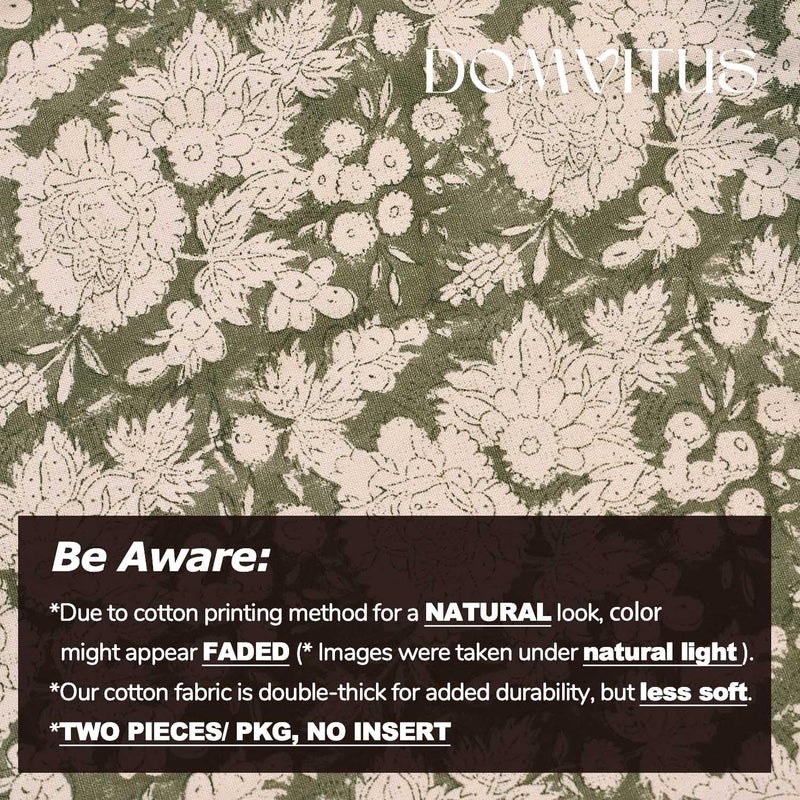 DOMVITUS Floral Pillow Covers 20x20 Set of 2, Vintage Block Print Pillow Covers Neutral Decorative Farmhouse Throw Pillow Covers for Bed Couch Living Room Dusty Green - Image 3