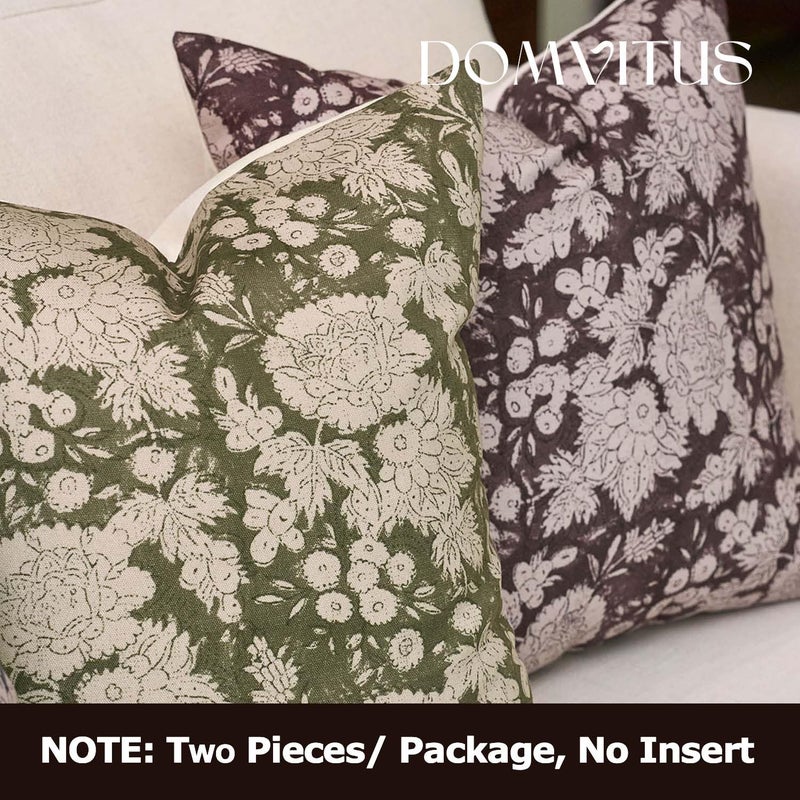 DOMVITUS Floral Pillow Covers 20x20 Set of 2, Vintage Block Print Pillow Covers Neutral Decorative Farmhouse Throw Pillow Covers for Bed Couch Living Room Dusty Green - Image 5