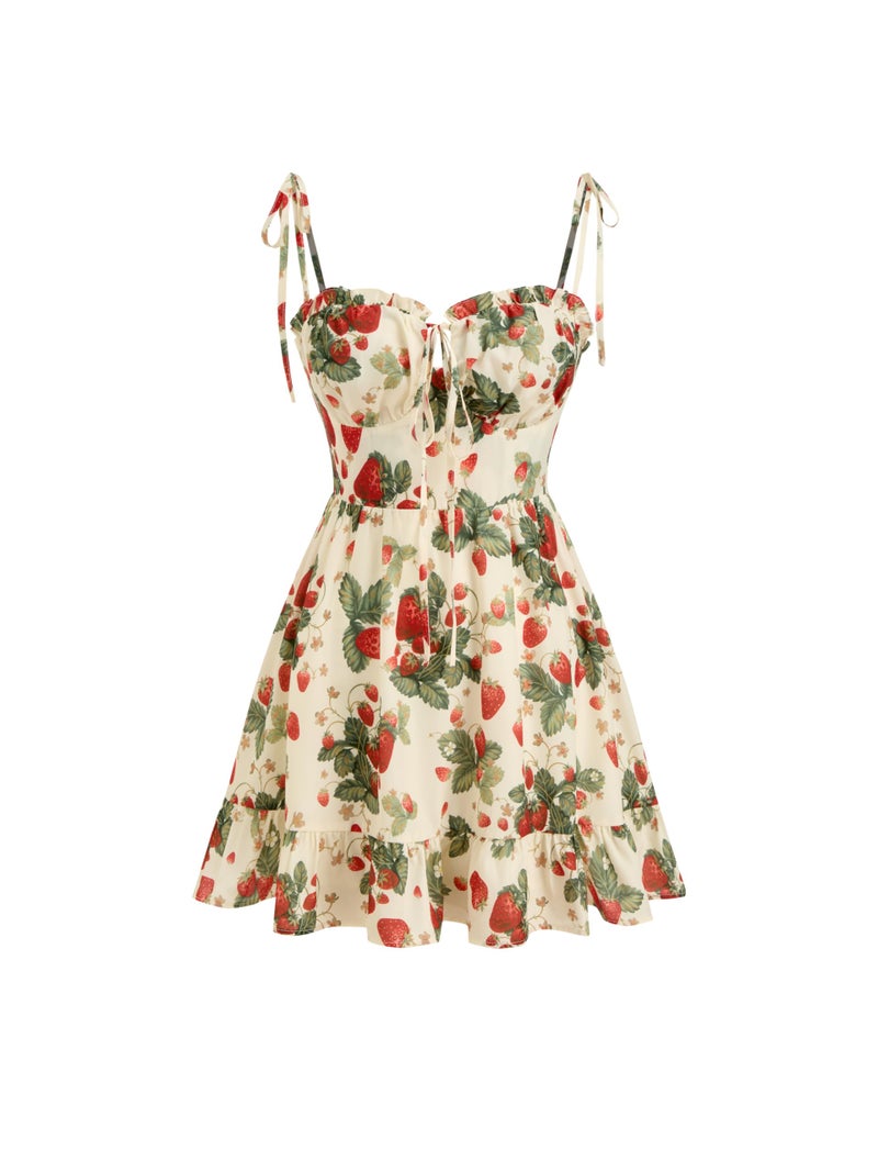CIDER Women's Corset Mini Dress Spaghetti Straps Flowy Short Sundress Red - Image 1