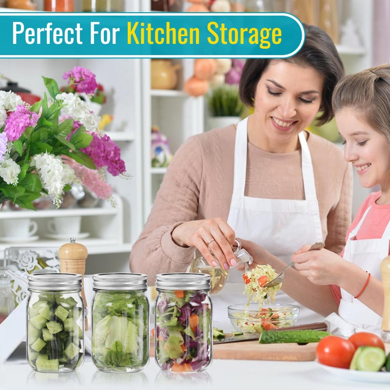 Haneye 12 oz Mason Jars with Lids 20 Pack - Regular Mouth Canning Jars, Clear Glass Jar for Spices, Dry Goods, Meal Prep, Crafts & Pantry Storage- Includes 30 Stickers & 1 Chalk Pen - Image 5