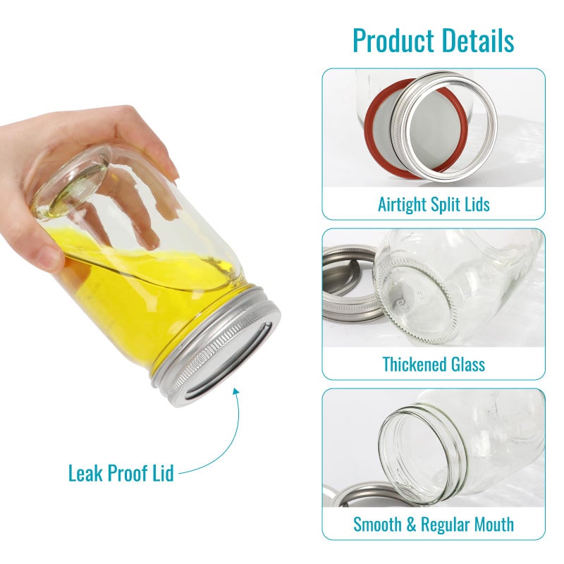 Haneye 12 oz Mason Jars with Lids 20 Pack - Regular Mouth Canning Jars, Clear Glass Jar for Spices, Dry Goods, Meal Prep, Crafts & Pantry Storage- Includes 30 Stickers & 1 Chalk Pen - Image 3