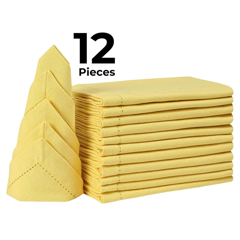 Bedding Craft Wedding Napkin Set of 12 Cotton Cloth Dinner Napkin 18x18 Sand Yellow with Hemstitched Thanksgiving  Cocktails Napkins  Fabric Napkins  Cotton Napkins Mitered Corners  Machine Washable Dinner Napkins - Image 3