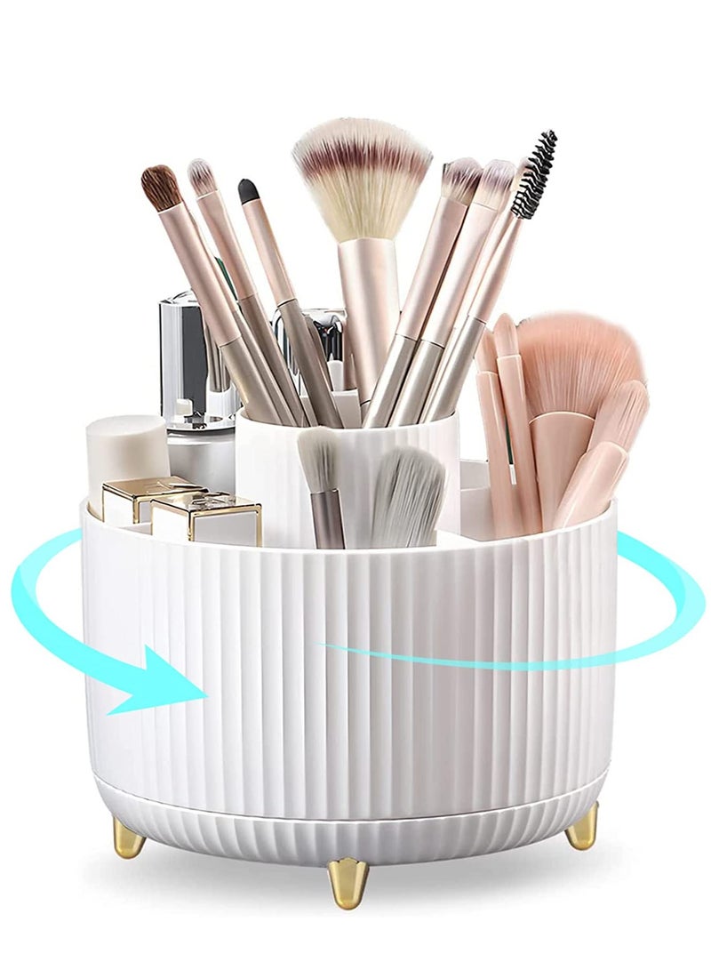 SYOSI Makeup Brush Holder, 360° Rotating Makeup Organiser, Cosmetic Shelf, Eyeshadow Brush, Lipstick Case, Cosmetic Organisers with 5 Compartments for Dressing Table, Bedroom, Bathroom (White) - Image 1