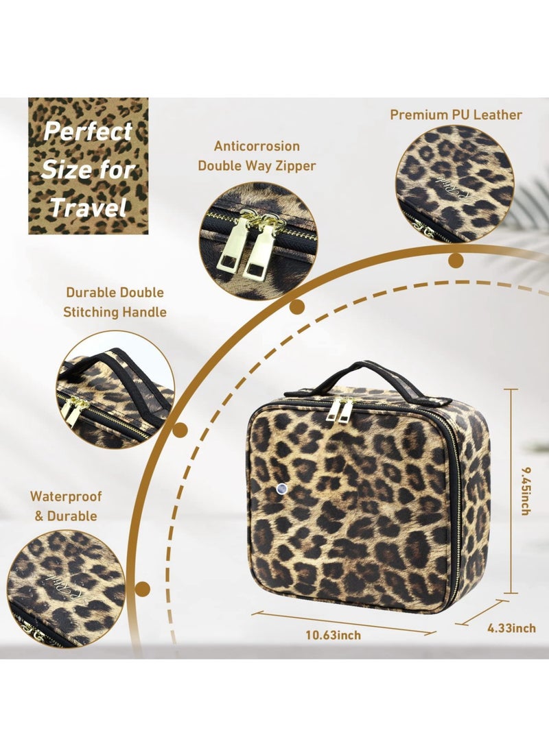 إسكدنيا كيس مكياج مزود بمرآة للضوء مضيئة ومرآة مكبّرة 20x، ومنظم كيس تجميل مزود بأقسام قابلة للضبط 26*23*10.8CM (الفهد) - Image 2