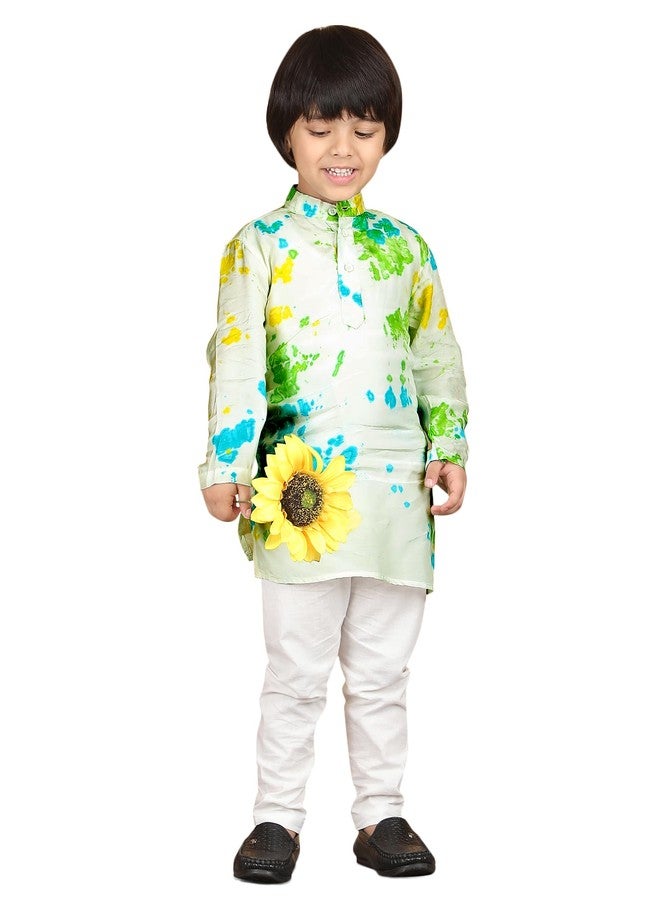 POLKA TOTS Boys Cotton Kurta Pajama Set | Printed Full Sleeve Kids Ethnic Outfit for Festivals, Weddings (Light Splash Print, 5-6 Y) - Image 1
