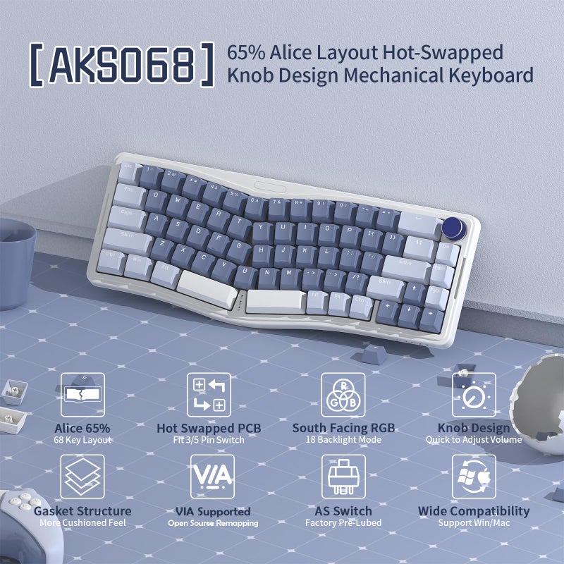ATTACK SHARK AKS068 Alice 60% Mechanical Gaming Keyboard, USB-C Wired Apex Pro Mini RGB Keyboard, Gasket Mount, Rotary Knob, VIA Programmable, Hot Swappable Linear Switch, PC/MAC/QWERTY - Image 2