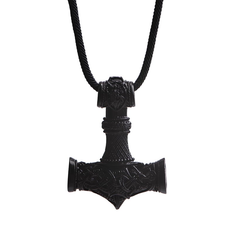 LANGHONG Thor Hammer Necklace â€“ Viking Necklace For Men, Norse Mythology Amulet Jewelry (BLACK) - Image 1