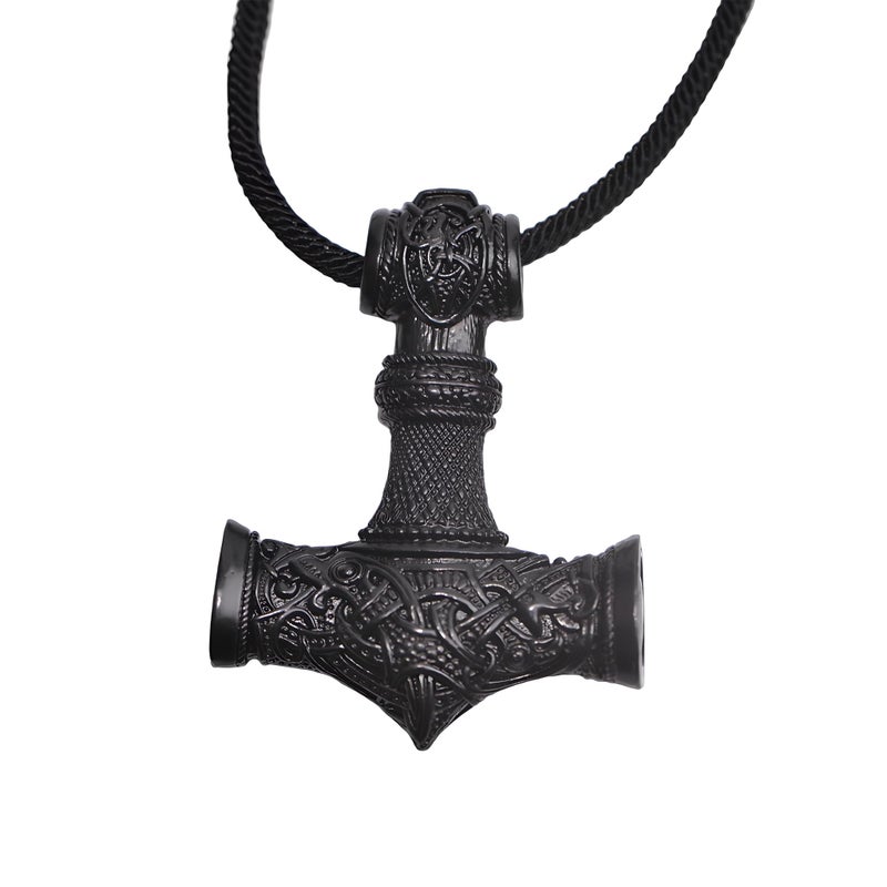 LANGHONG Thor Hammer Necklace â€“ Viking Necklace For Men, Norse Mythology Amulet Jewelry (BLACK) - Image 3