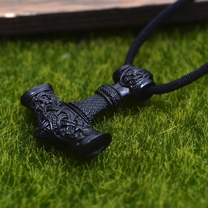 LANGHONG Thor Hammer Necklace â€“ Viking Necklace For Men, Norse Mythology Amulet Jewelry (BLACK) - Image 4