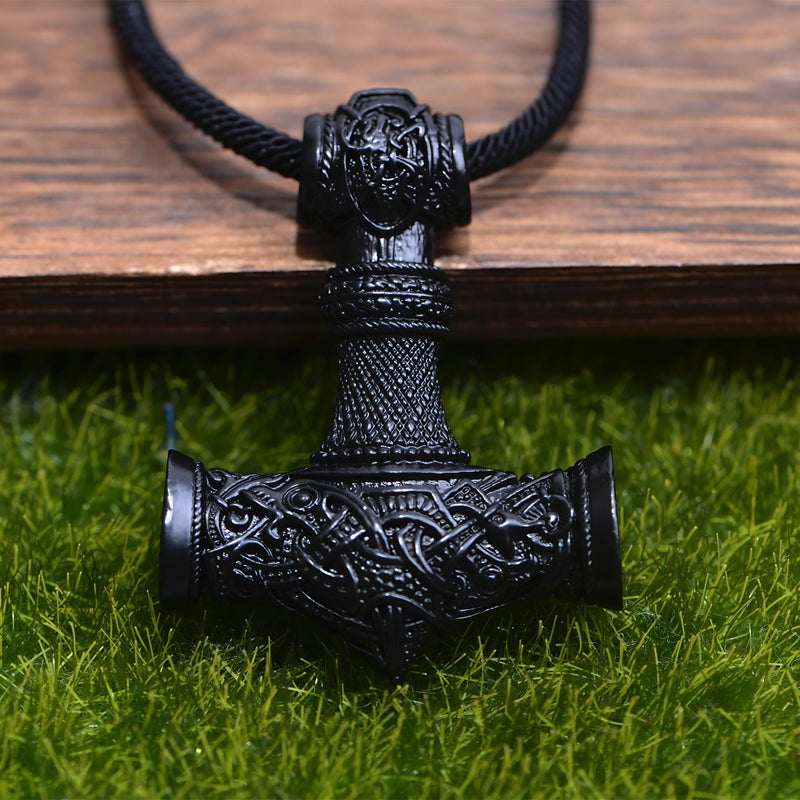 LANGHONG Thor Hammer Necklace â€“ Viking Necklace For Men, Norse Mythology Amulet Jewelry (BLACK) - Image 5