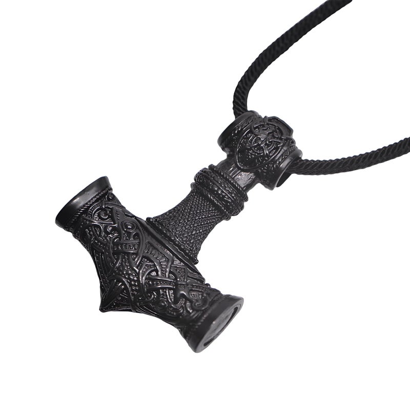 LANGHONG Thor Hammer Necklace â€“ Viking Necklace For Men, Norse Mythology Amulet Jewelry (BLACK) - Image 2