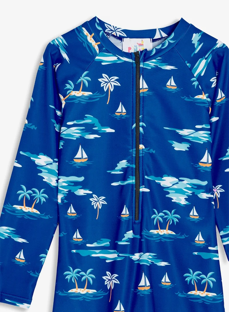 Pinata  Palm Print Long Sleeve All-In-One Swimsuit for Men | Best Price UAE