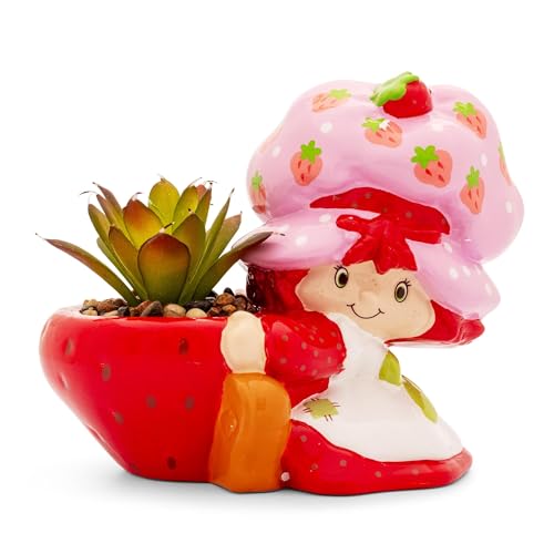 Silver Buffalo Strawberry Shortcake 4Inch Ceramic Mini Planter with Artificial Succulent - Image 1
