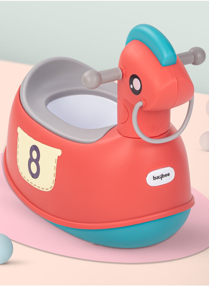 BAYBEE Ponyta Baby Potty Seat for Kids, Baby Potty Training Seat Chair with Cushion Seat, Closing Lid, Handle and Removable Bowl Toilet Seat for kids Baby Potty Seat for Baby Toddlers 0 to 5 Years Red  - Image 1