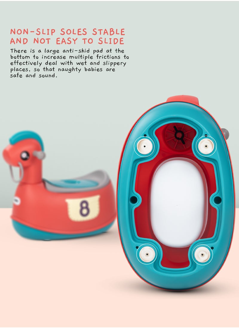 BAYBEE Ponyta Baby Potty Seat for Kids, Baby Potty Training Seat Chair with Cushion Seat, Closing Lid, Handle and Removable Bowl Toilet Seat for kids Baby Potty Seat for Baby Toddlers 0 to 5 Years Red  - Image 3