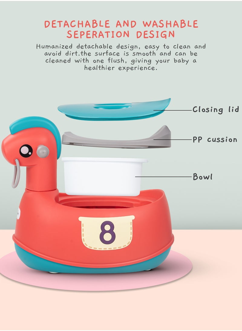 BAYBEE Ponyta Baby Potty Seat for Kids, Baby Potty Training Seat Chair with Cushion Seat, Closing Lid, Handle and Removable Bowl Toilet Seat for kids Baby Potty Seat for Baby Toddlers 0 to 5 Years Red  - Image 4