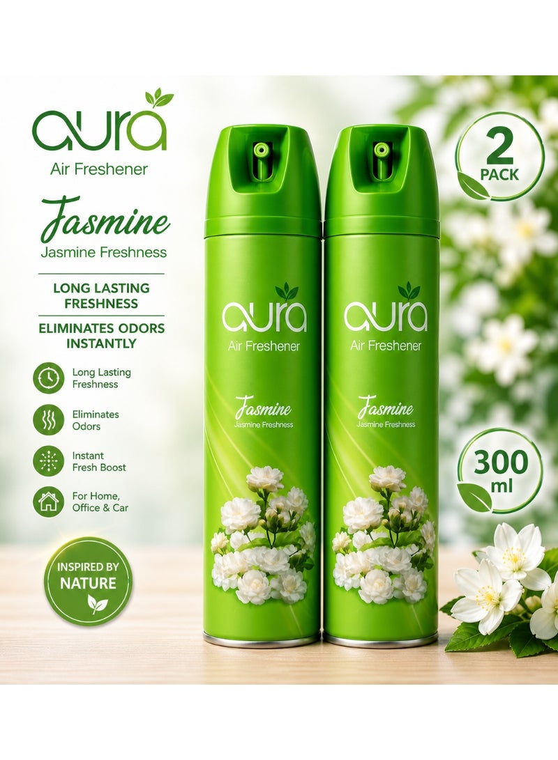 AURA 2 Pack Of Jasmine Air Freshener Spray – Long Lasting Fragrance, Eliminates Odors Instantly, Ideal for Home, Office & Car (300ml) - Image 1