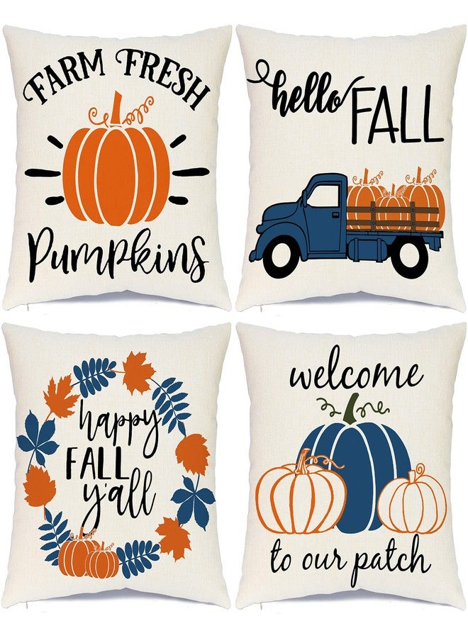 Ueerdand Fall Pillow Covers 18x18 Inches Fall Decorations Thanksgiving Autumn Theme Outdoor Pumpkin Patch Farmhouse Decorative Throw Pillowcase Linen Cushion Case for Home Decor Set of 4 - Image 1