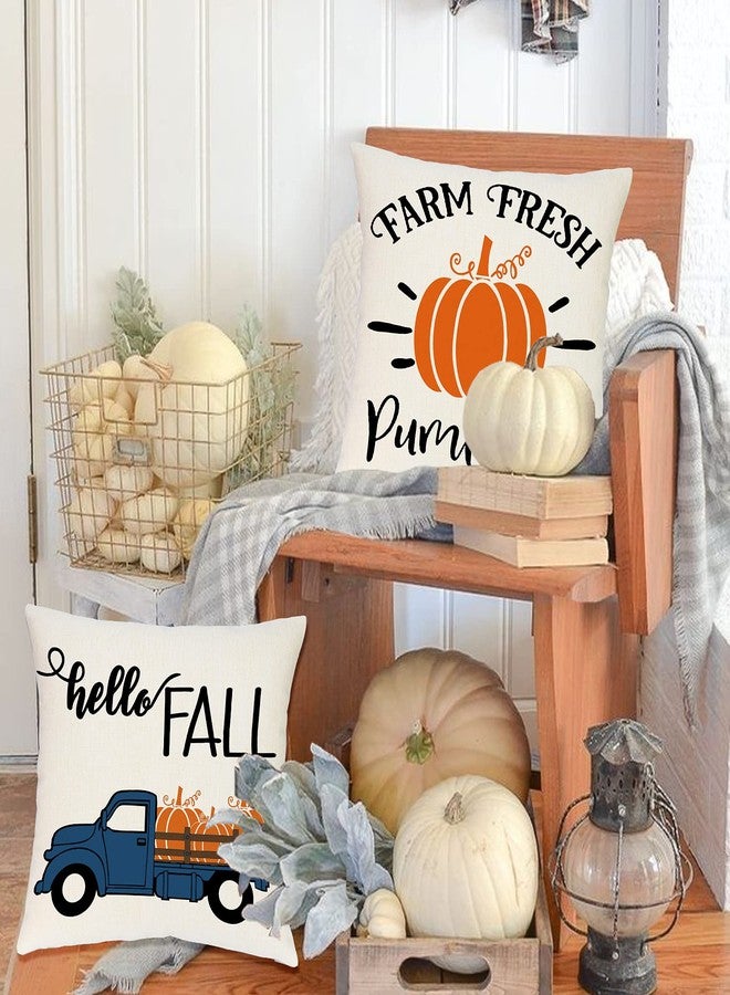 Ueerdand Fall Pillow Covers 18x18 Inches Fall Decorations Thanksgiving Autumn Theme Outdoor Pumpkin Patch Farmhouse Decorative Throw Pillowcase Linen Cushion Case for Home Decor Set of 4 - Image 4