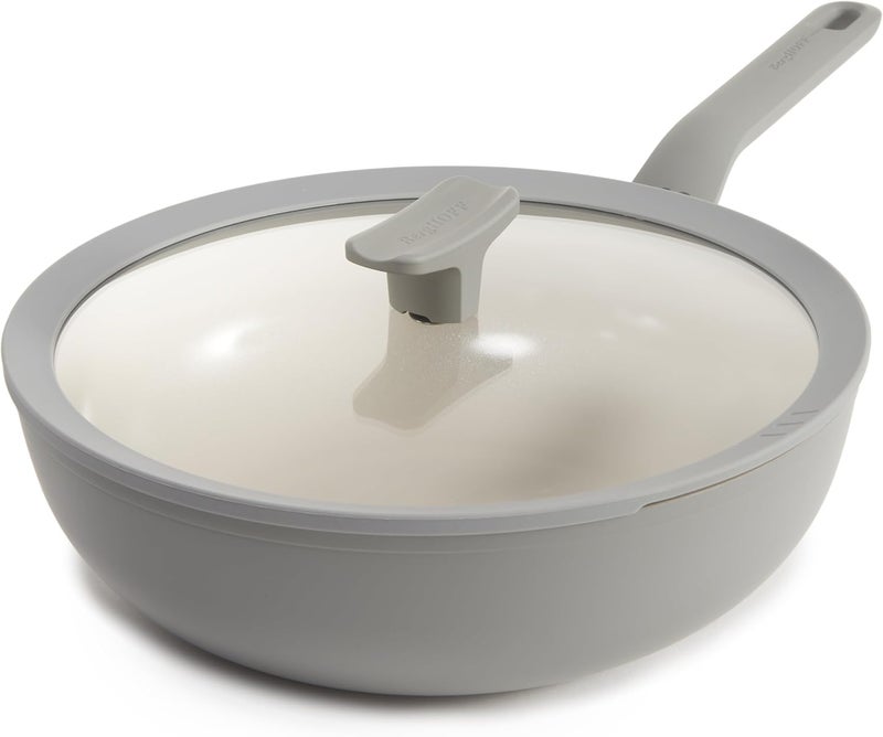 Berghoff Balance Non-stick Ceramic Wok Pan 11" with Glass Lid, 4.4qt, Recycled Aluminum, Moonmist - Image 1