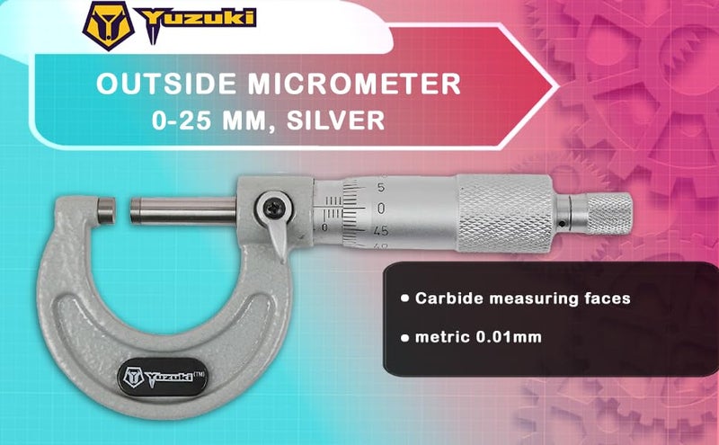 YUZUKI Outside Micrometer 0-25mm – Precision Measurement Tool, Silver Finish, High-Accuracy Caliper for External Dimensions - Image 3
