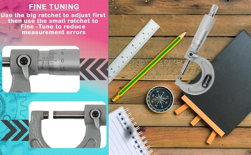 YUZUKI Outside Micrometer 0-25mm – Precision Measurement Tool, Silver Finish, High-Accuracy Caliper for External Dimensions - Image 4
