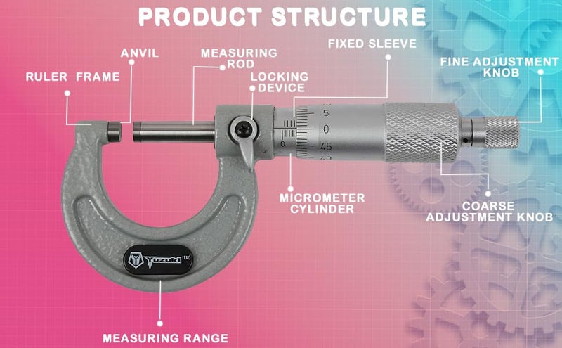YUZUKI Outside Micrometer 0-25mm – Precision Measurement Tool, Silver Finish, High-Accuracy Caliper for External Dimensions - Image 5