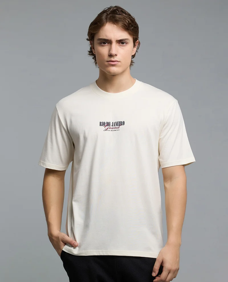 أر أند بي Typography Print Active T-Shirt with Crew Neck and Short Sleeves
