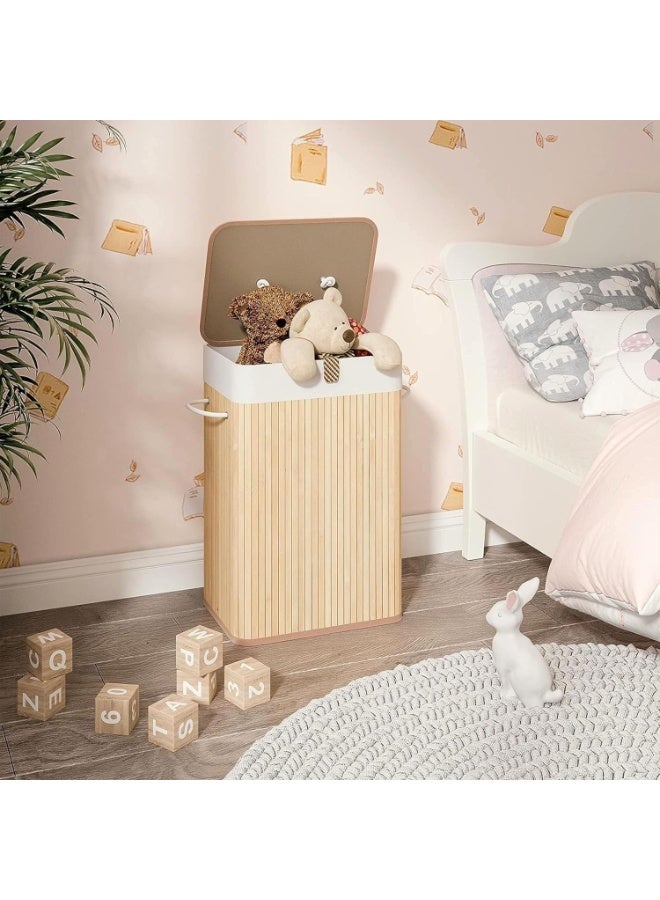 Natural Bamboo Laundry Basket 45L Capacity – Foldable Dirty Clothes Hamper with Lid and Side Handles 50 x 35 x 25 cm, Removable Inner Bag, Kids Toy Storage Box - Image 5