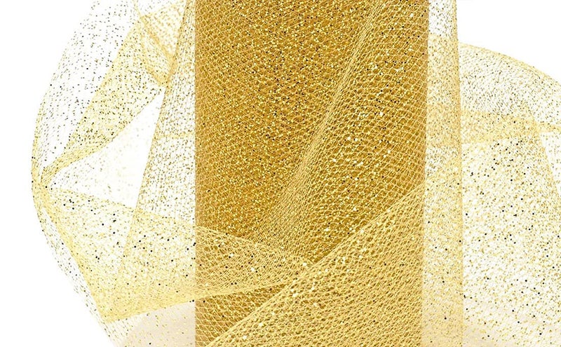 ProKart Premium Net Fabric Mesh Solid Glitter Cloth for Flower Bouquet, Trousseau Packing, Fabric for Gift Wrapping, Party Hall Decor, Sweet Boxes, Gift Decoration (5 Meters, Rich Golden) - Image 1