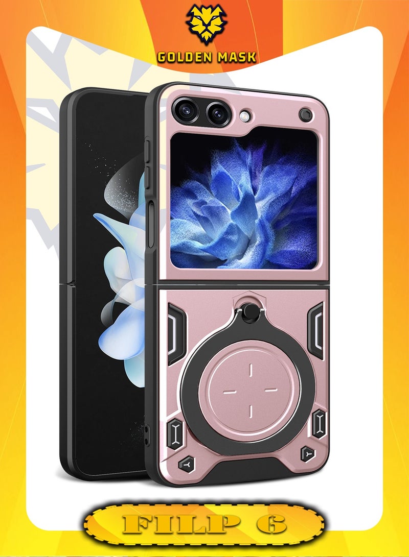 GOLDEN MASK GOLDEN MASK For Samsung Galaxy Z Flip 6 Armored Camera Shield Cover Camera Lend Protection, Built-in 360° (Rose Gold)