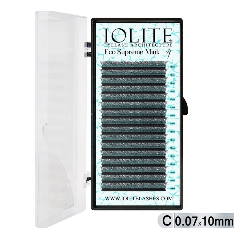Iolite Eco Supreme Mink (Y) C curl - 0.7T Mix & 8mm to 15mm Individual Lash Extension Tray – Natural-Looking Volume False Lashes | Easy Fan Y lashes, Professional Eyelash Extensions for Lash Artists ISMYC7T - 10MM