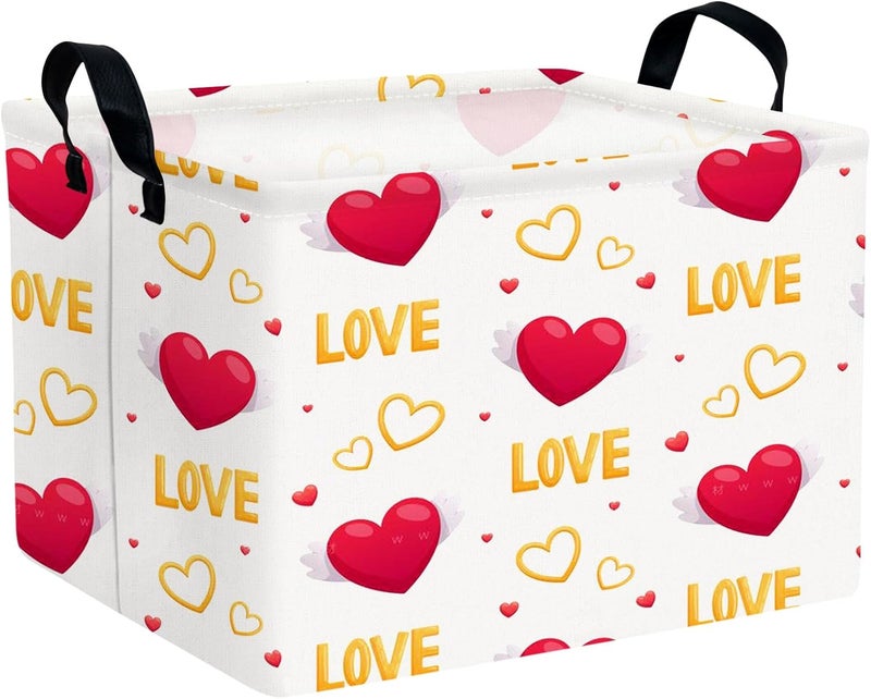 SETAMA Valentine's Day Basket Gift for Empty Cute Heart Large Storage Bin for Kid and Baby Room Décor (Love Wings Red Heart) - Image 1