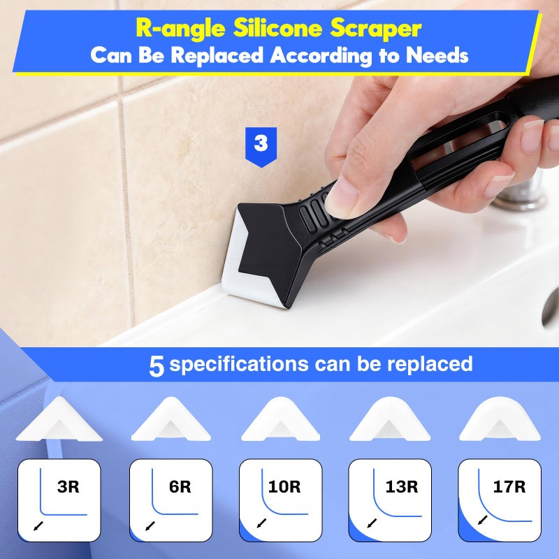 Jidomifurnis 3 in 1 Silicone Caulking Tools, Glass Glue Angle Scraper, Stainless Steelhead Caulk Remover and Sealant Scraper, for Kitchen Bathroom Window and Frames Sealant Seals - Image 3
