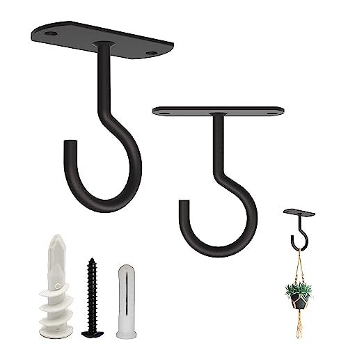 NACETURE Ceiling Hooks Heavy Duty 2 Pack - Plant Hooks for Ceiling Hanging Hook for Hanging Basket Hook, Light, Bird Feeders, Wind Chimes Décor Indoor & Outdoor (Black, 2.5 Inch 2 Pack) - Image 1