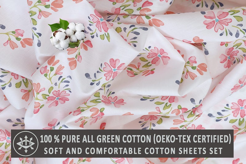 RUVANTI 100% Cotton Sheets â€“ Queen Size Percale Bedding, Cooling & Breathable Floral Design, Durable with a Crisp, Soft & Comfortable Feel, 16" Deep Pocket, 4-Piece Set, Bloomex - Image 5