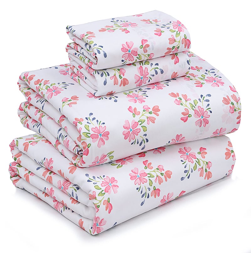 RUVANTI 100% Cotton Sheets â€“ Queen Size Percale Bedding, Cooling & Breathable Floral Design, Durable with a Crisp, Soft & Comfortable Feel, 16" Deep Pocket, 4-Piece Set, Bloomex - Image 1