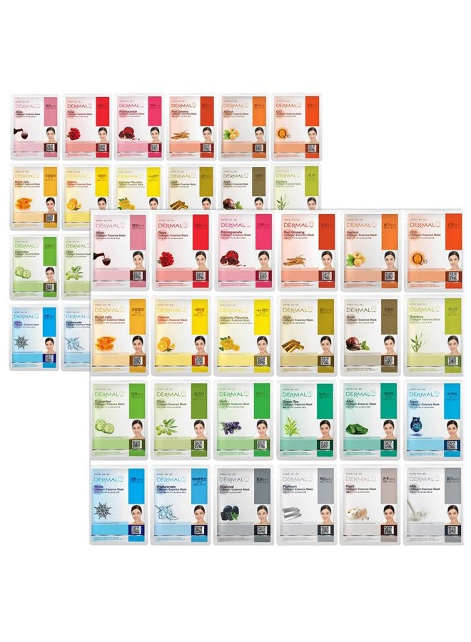 DERMAL 48 Combo Pack Collagen Essence Korean Face Mask - Hydrating and Soothing Facial Mask with Panthenol - Hypoallergenic Self Care Sheet Mask for All Skin Types - Natural Home Spa Treatment Mask - Image 1
